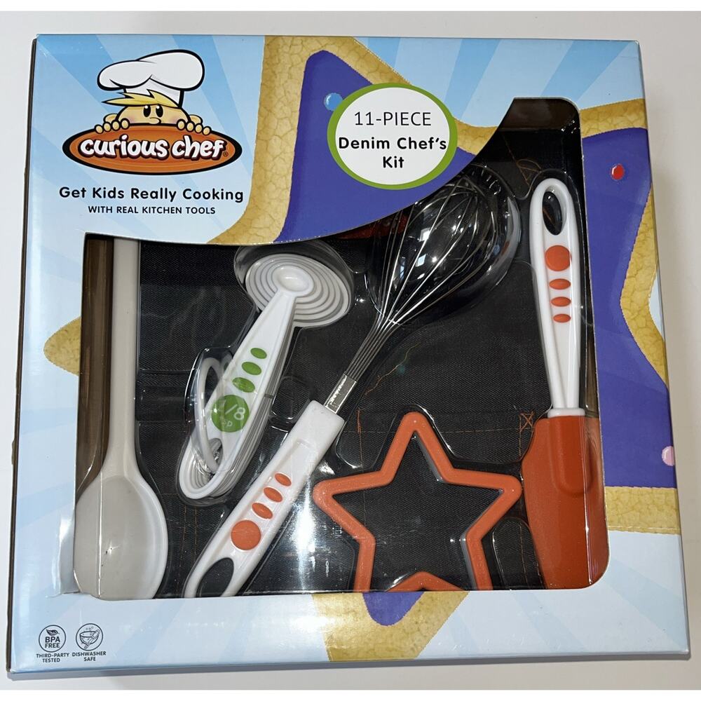 Curious‎ Chef Kids 11 Piece Chefs Kit NIB Orange Green